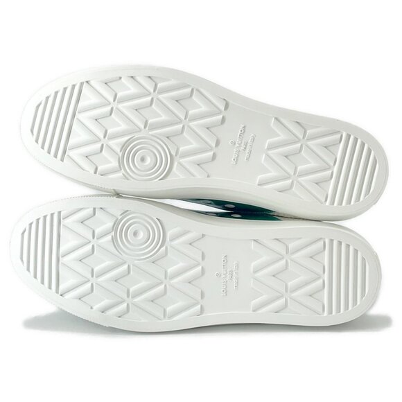 LOUIS VUITTON Tattoo Line Sneakers Size 8.5 Leather White/Green - Picture 4 of 16